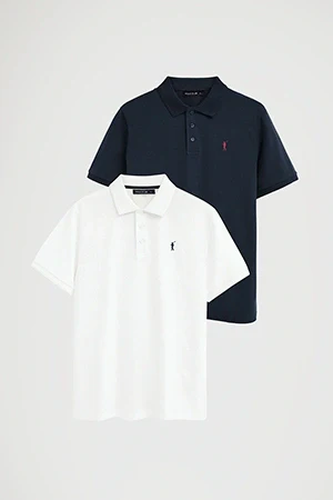 Men’s 2-pack polo shirts in navy blue and white with short sleeves and Rigby Go embroidery - Image 9