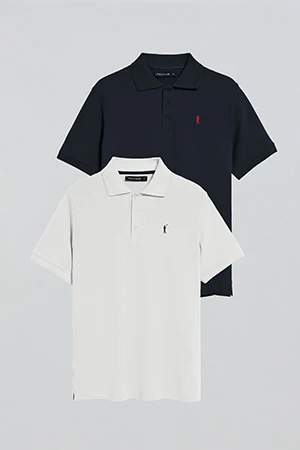 Three-button polo shirt with Rigby Go logo 2 pack (navy blue and white) - Image 9