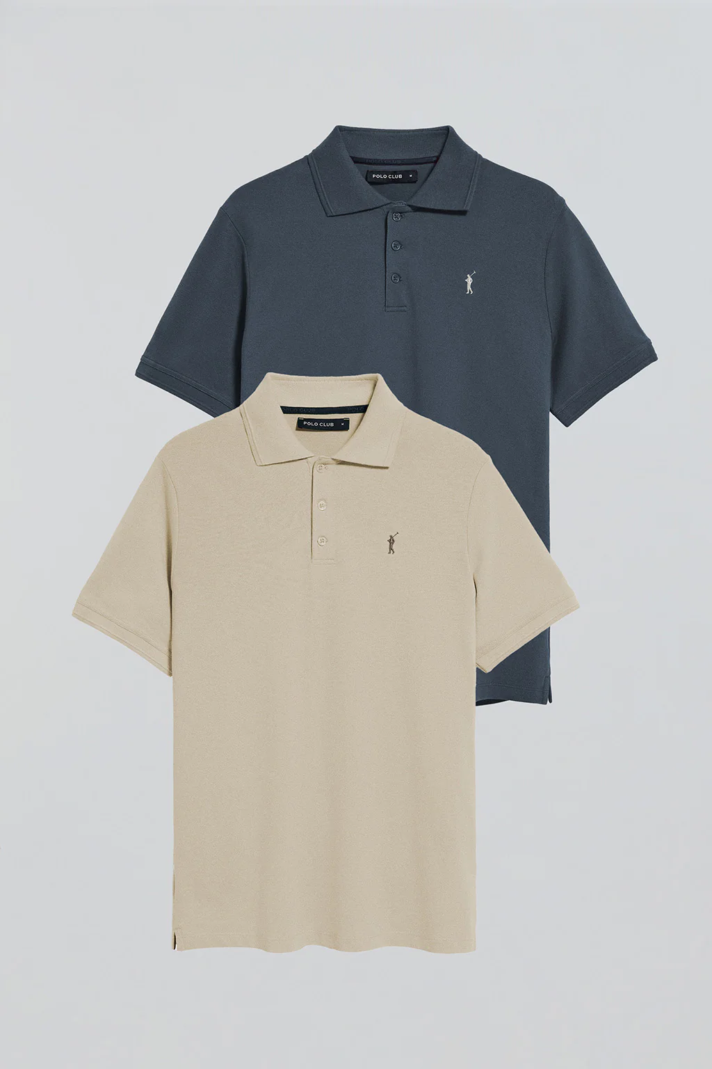 Three-button polo shirt with Rigby Go logo 2 pack (denim blue and beige) - Image 8