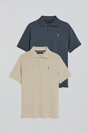 Three-button polo shirt with Rigby Go logo 2 pack (denim blue and beige) - Image 9