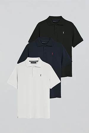 Three-button polo shirt with Rigby Go logo 3 pack (black, navy blue and white) - Image 12