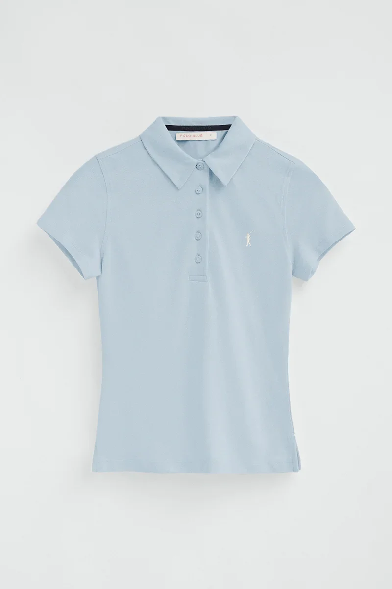 Women’s 2-pack polo shirts in light blue and white with short sleeves, slim fit and Rigby Go embroidery - Image 5