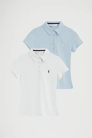 Women’s 2-pack polo shirts in light blue and white with short sleeves, slim fit and Rigby Go embroidery - Image 9