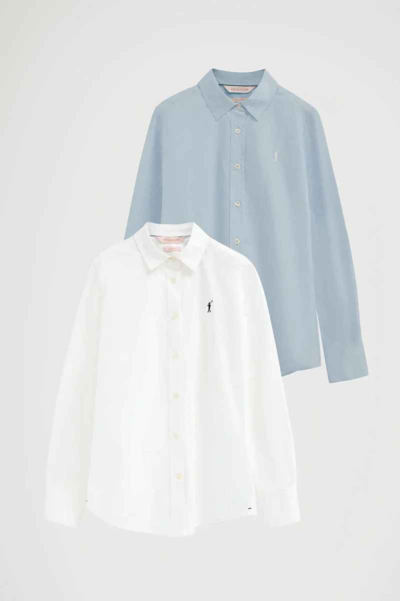 Women’s 2-pack shirts in white and light blue with slim fit and Rigby Go embroidery - Image 8