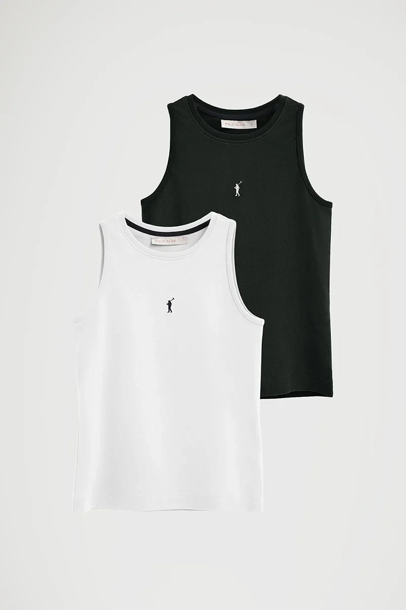 Women’s 2-pack sleeveless T-shirts in white and black with slim fit and Rigby Go embroidery - Image 8