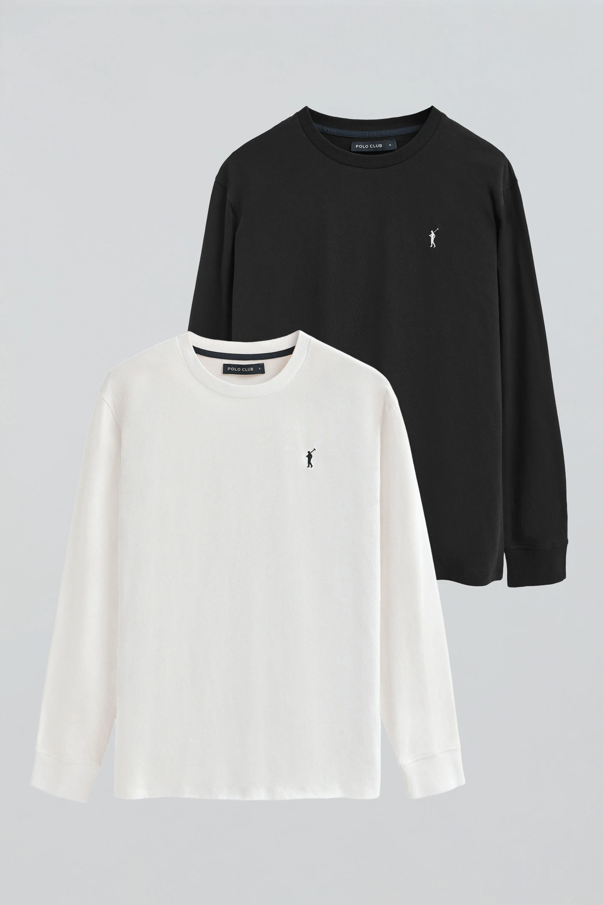 Men’s 2-pack long-sleeve T-shirts in white and black with Rigby Go embroidery