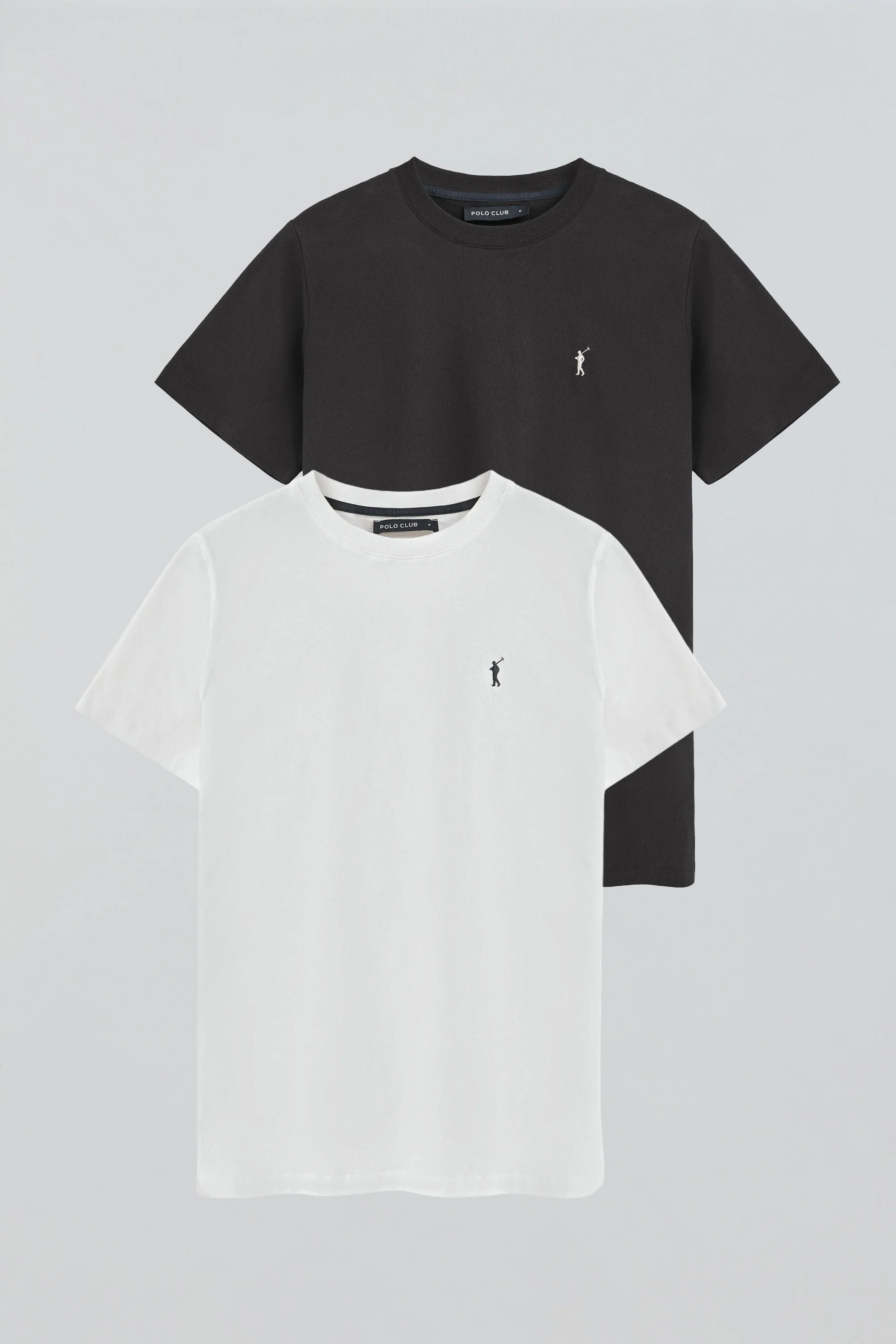 Men’s 2-pack round-neck T-shirts in black and white with Rigby Go embroidery