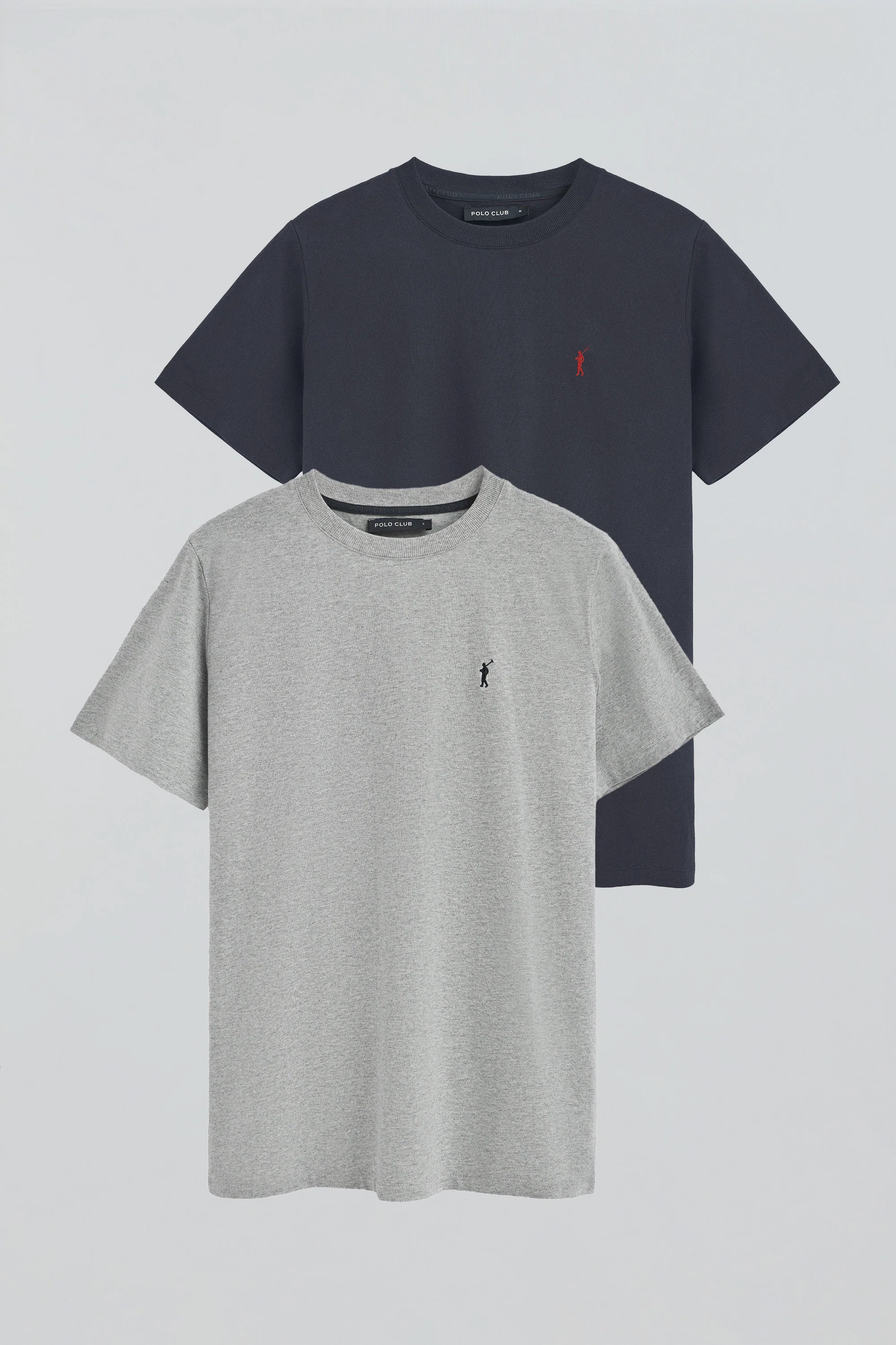 Men’s 2-pack round-neck T-shirts in black and grey marl with Rigby Go embroidery