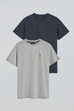 Men’s 2-pack round-neck T-shirts in black and grey marl with Rigby Go embroidery - Image 8