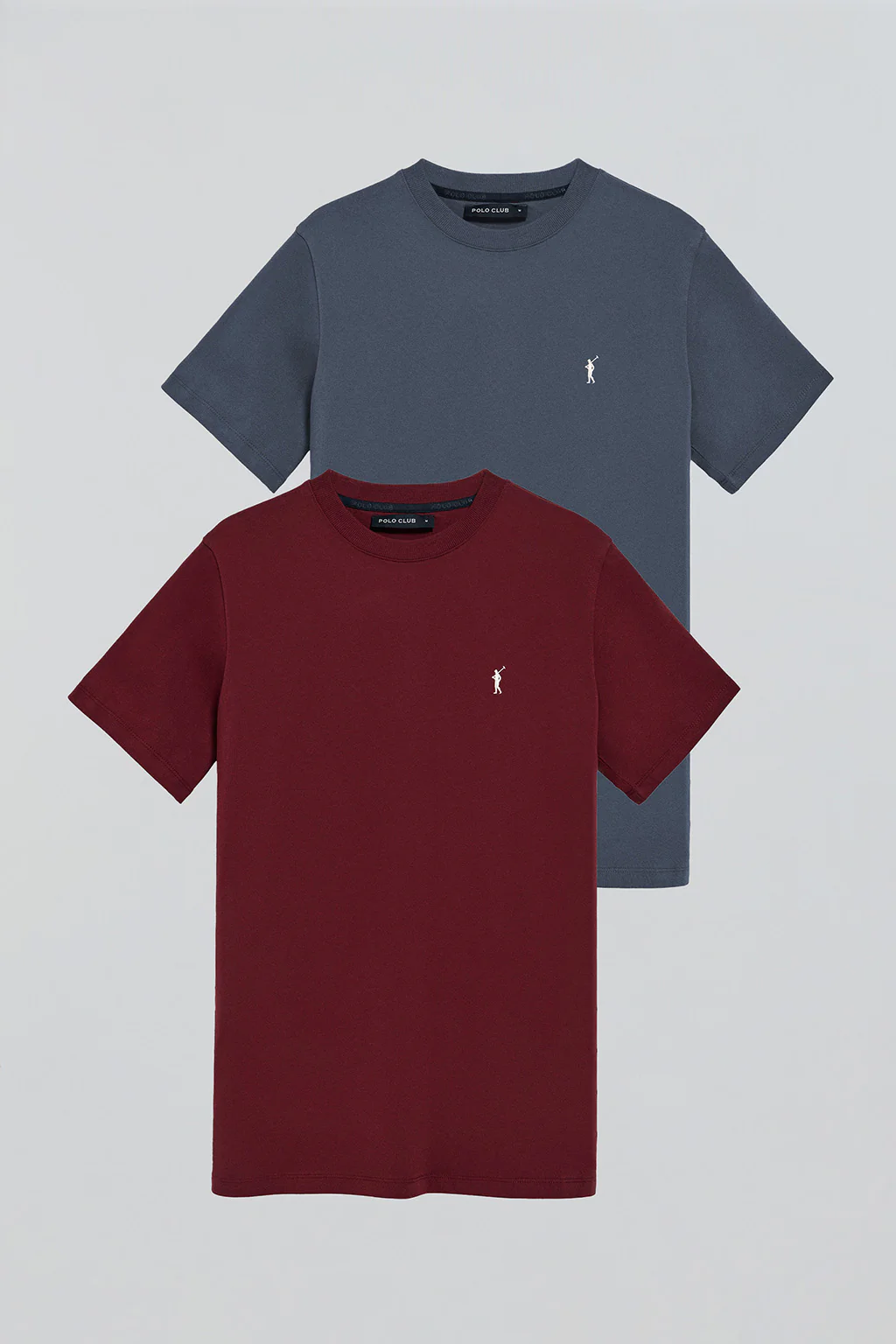 Round-neck T-shirt with Rigby Go embroidered logo 2 pack (denim blue and maroon) - Image 12