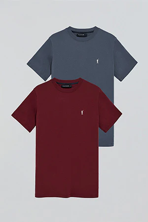 Round-neck T-shirt with Rigby Go embroidered logo 2 pack (denim blue and maroon) - Image 13