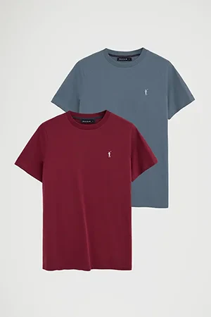 Men’s 2-pack T-shirts in denim blue and maroon with short sleeves and Rigby Go embroidery - Image 8