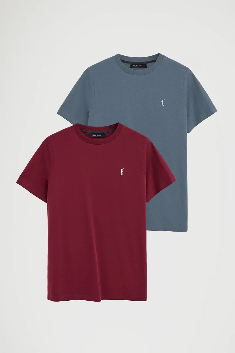 Men’s 2-pack T-shirts in denim blue and maroon with short sleeves and Rigby Go embroidery - Image 9