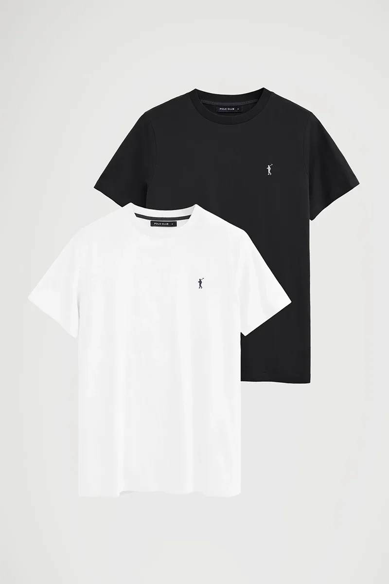 Men’s 2-pack T-shirts in black and white with short sleeves and Rigby Go embroidery