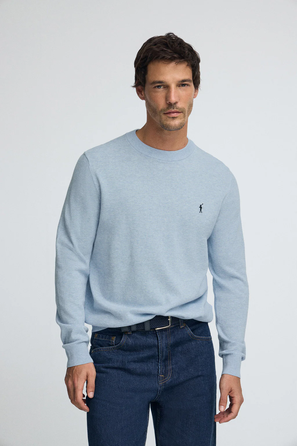 Men’s 2-pack cotton jumpers in navy and light blue marl with round neck and Rigby Go embroidery - Image 2