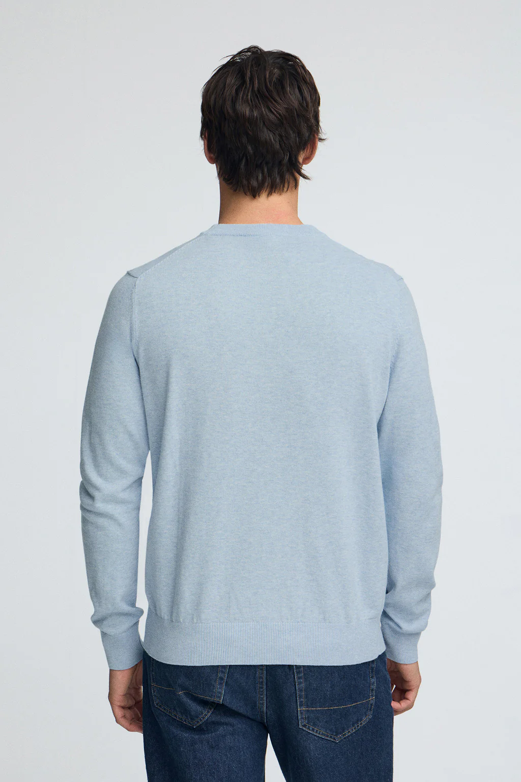 Men’s 2-pack cotton jumpers in navy and light blue marl with round neck and Rigby Go embroidery - Image 5