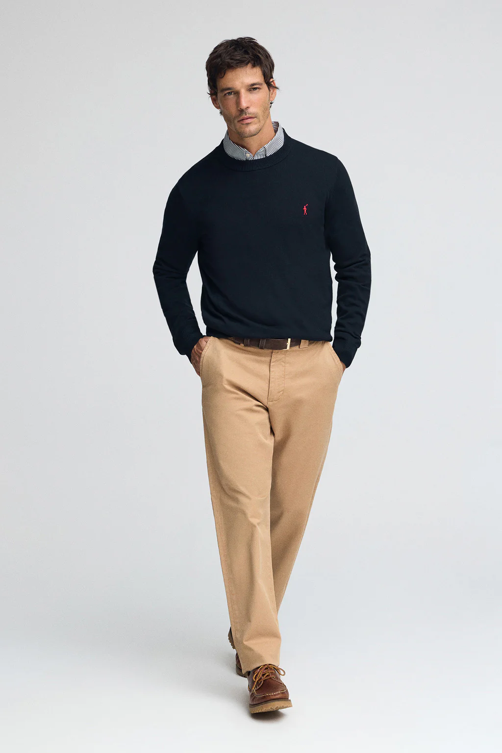 Men’s 2-pack cotton jumpers in navy and light blue marl with round neck and Rigby Go embroidery - Image 9