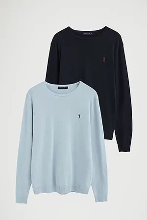 Men’s 2-pack jumpers in navy and light blue with round neck and Rigby Go logo - Image 9