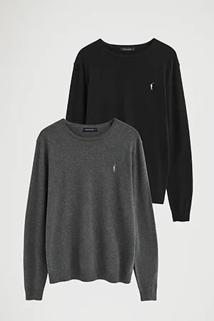 Men’s 2-pack jumpers in black and dark grey marl with round neck and Rigby Go logo - Image 9