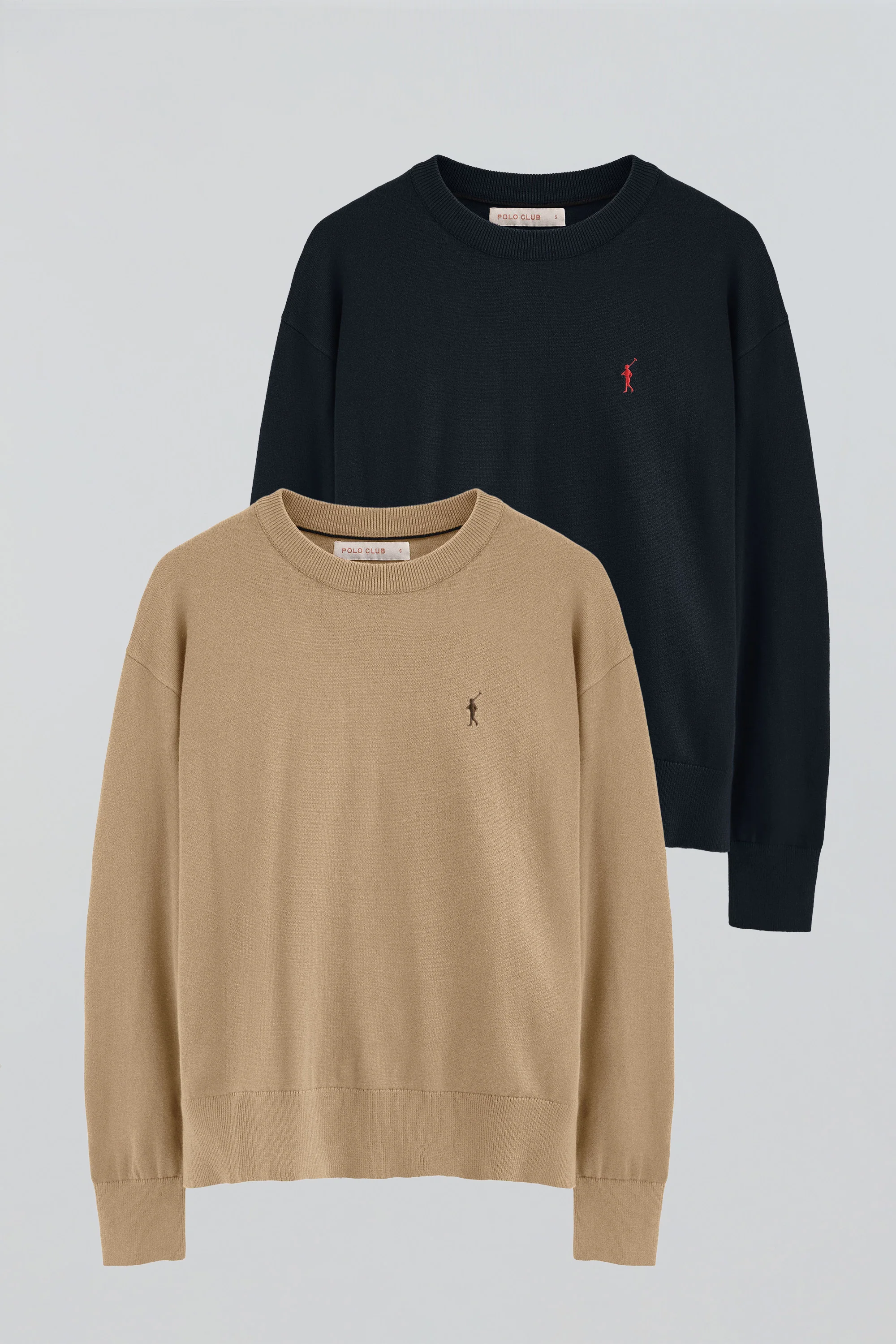 Women’s 2-pack knit jumpers in navy and light brown with round neck and Rigby Go embroidery - Image 12