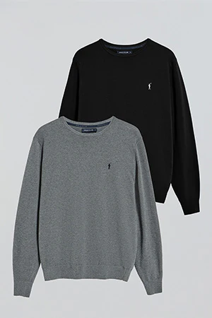 Round-neck knit jumper with Rigby Go embroidery 2 pack (black and grey marl) - Image 9