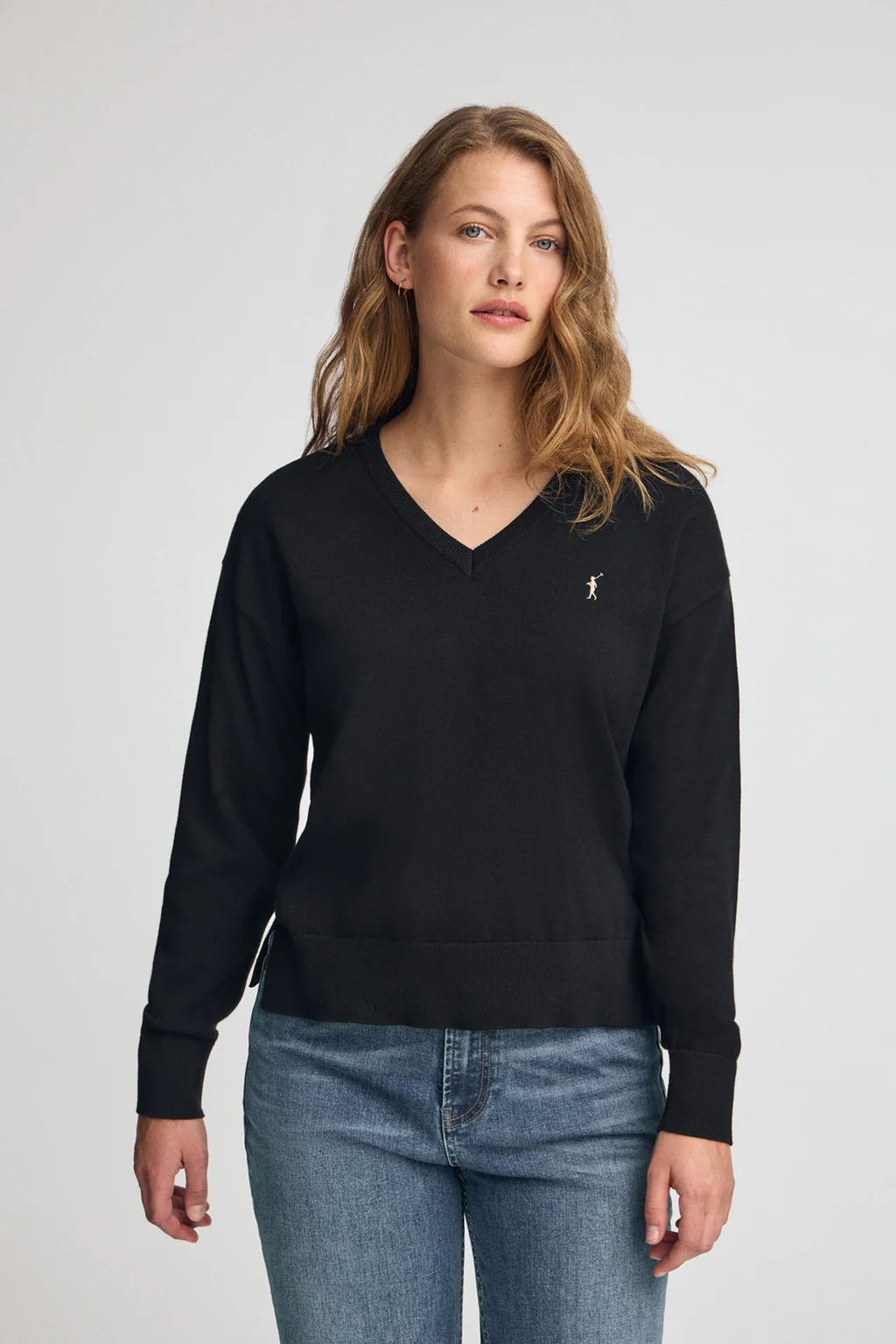 Women’s 2-pack cotton knit jumpers in black and pink marl with V-neck and Rigby Go embroidery - Image 7