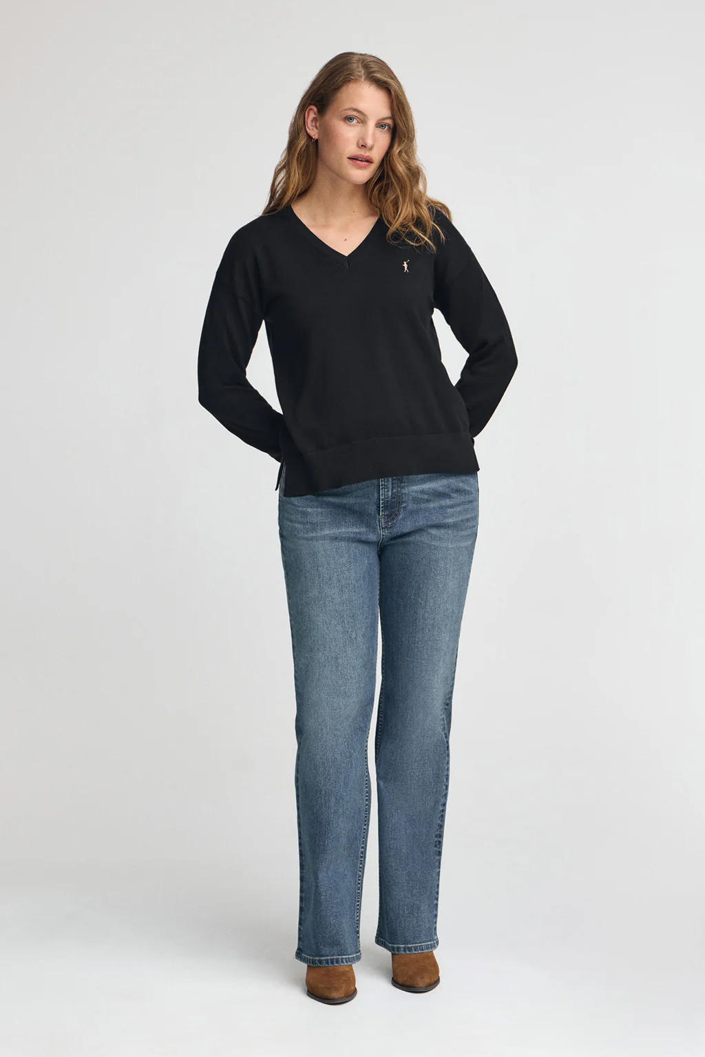 Women’s 2-pack cotton knit jumpers in black and pink marl with V-neck and Rigby Go embroidery - Image 9