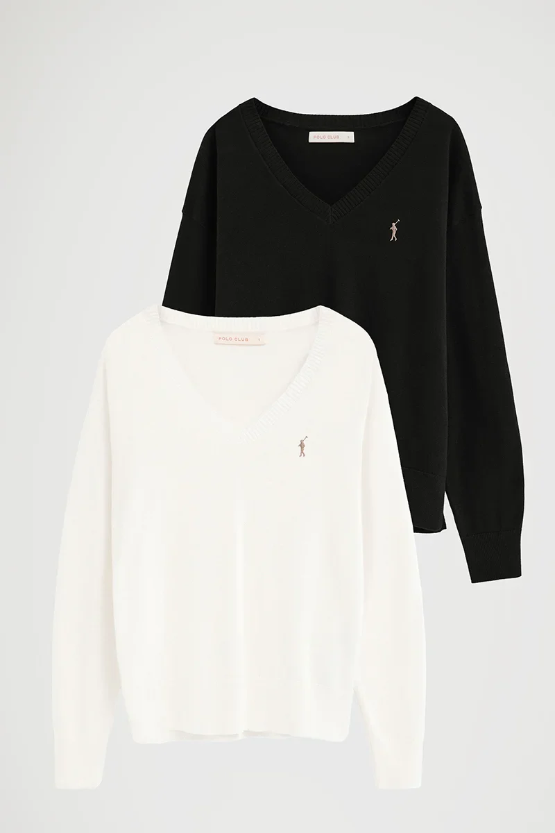Women’s 2-pack jumpers in black and nude with V-neck and Rigby Go logo - Image 8