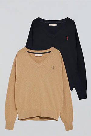 V-neck jumper with Rigby Go embroidered logo 2 women's pack (navy blue and caramel) - Image 9