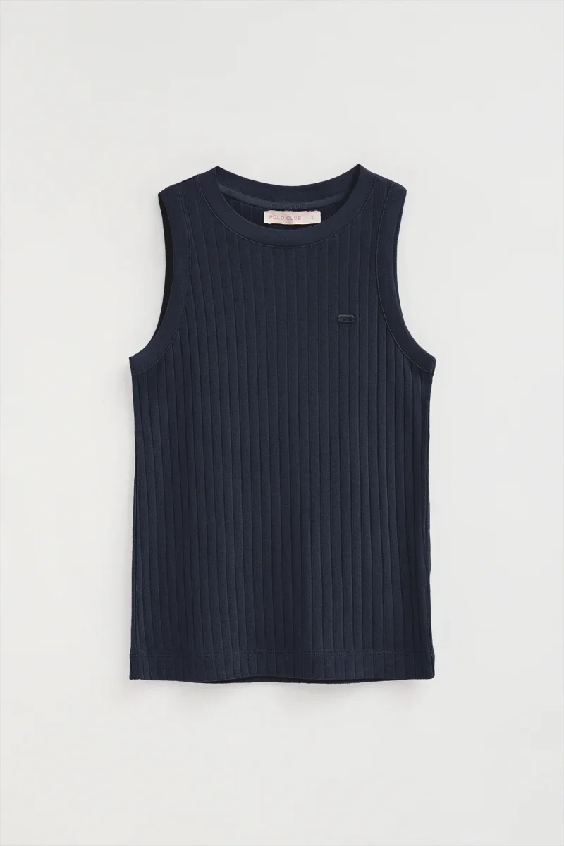 Women’s 2-pack sleeveless ribbed T-shirts in navy blue and white with Polo Club logo - Image 5