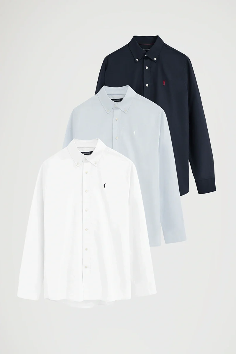 Men’s 3-pack Oxford shirts in navy blue, white and light blue with regular fit and Rigby Go logo - Image 11