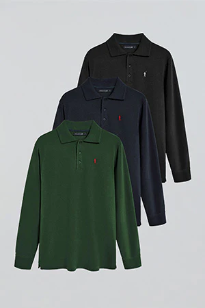 Long-sleeve polo shirt with Rigby Go logo 3 pack (navy blue, bottle green and black) - Image 12
