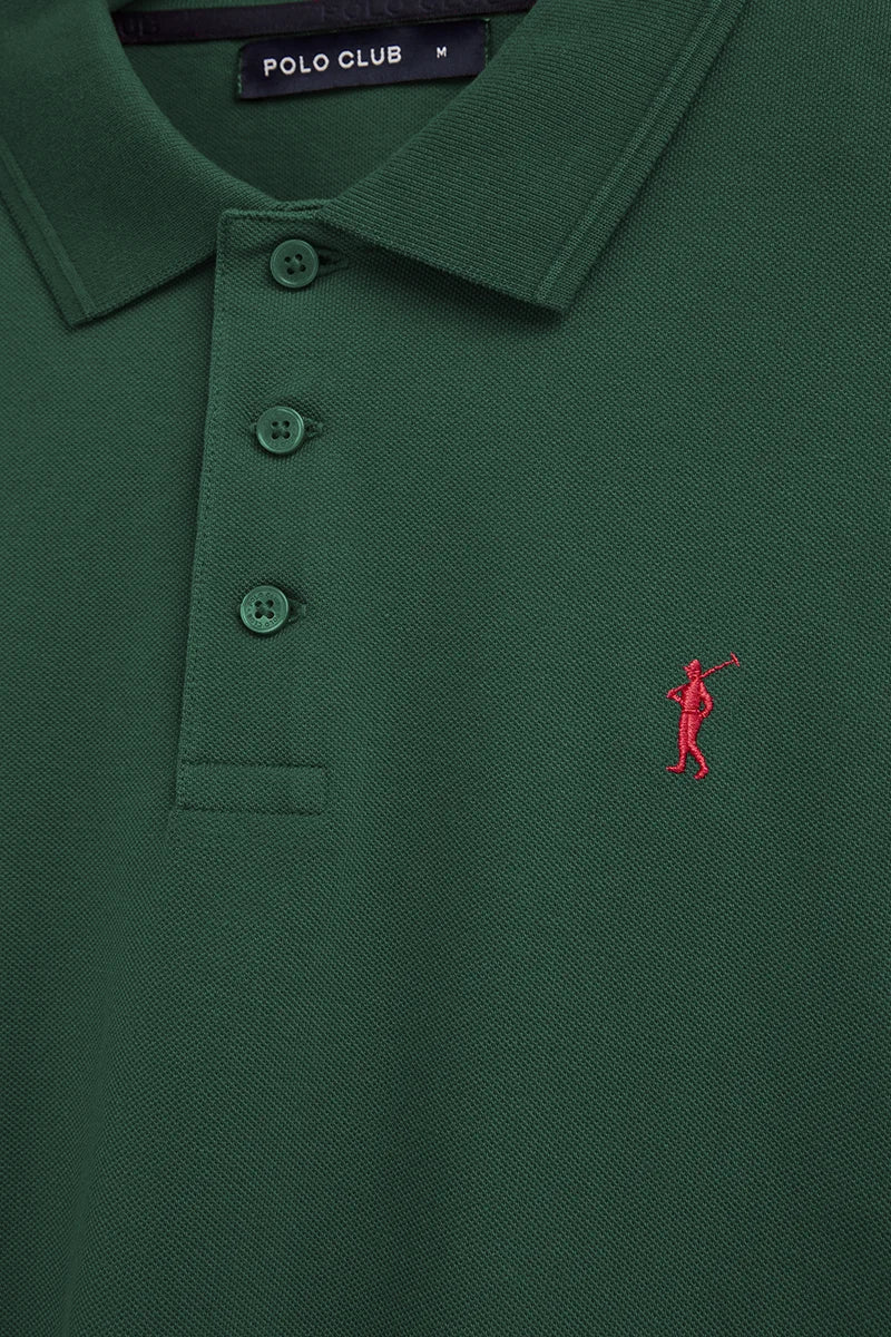 Men’s 3-pack polo shirts in denim blue, bottle green and maroon with short sleeves and Rigby Go embroidery - Image 6