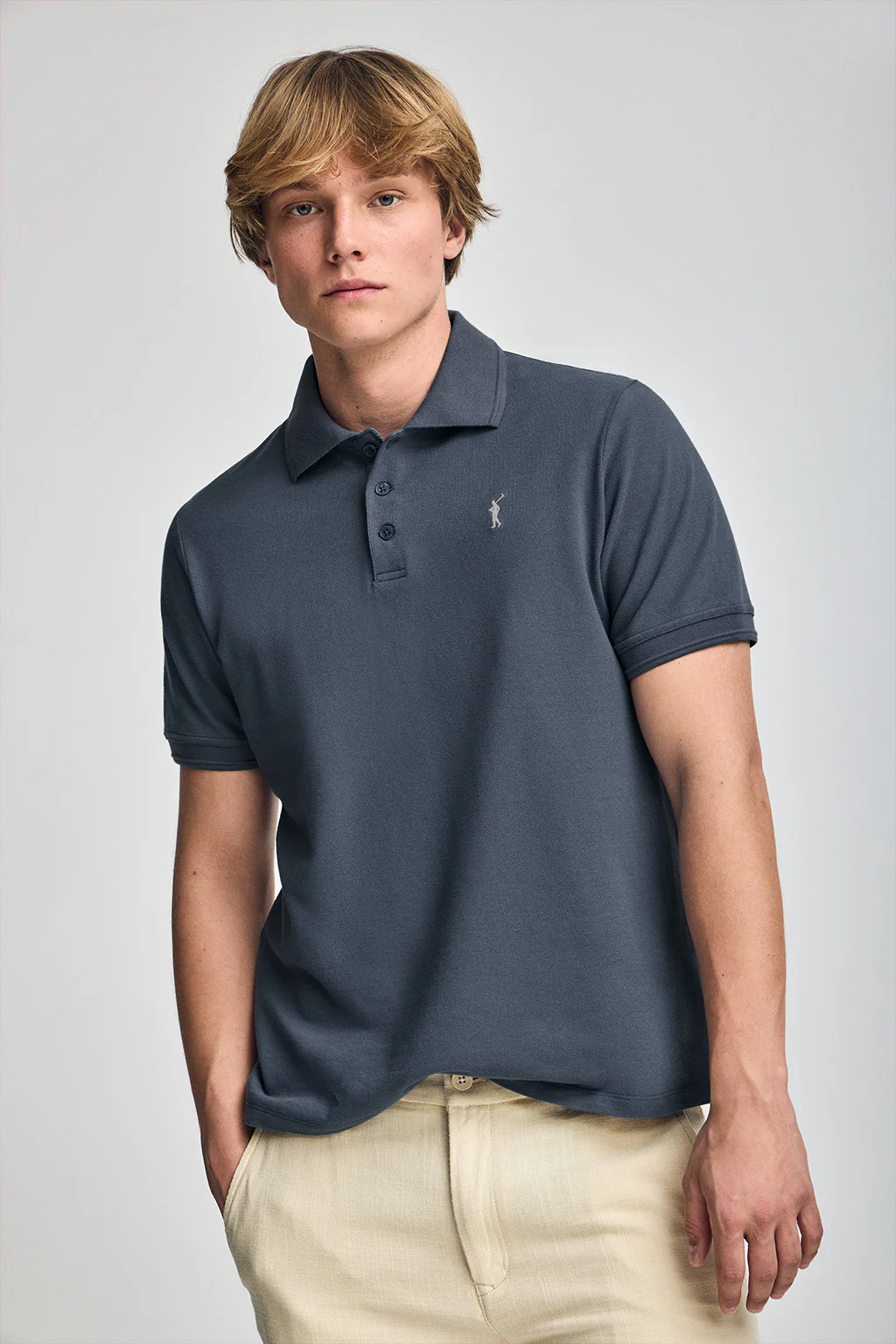 Three-button polo shirt with Rigby Go logo 3 pack (maroon, denim blue and beige) - Image 12