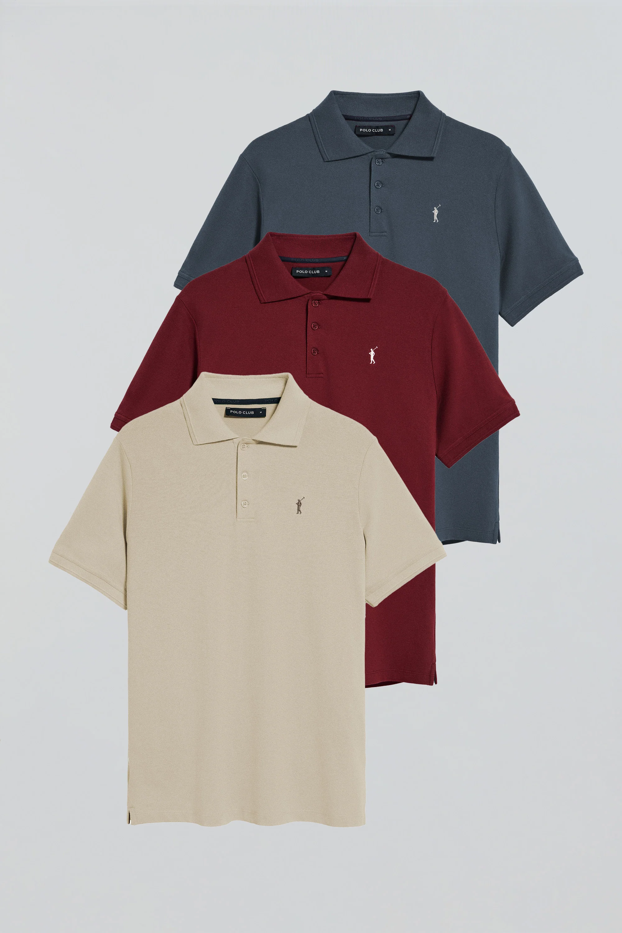 Three-button polo shirt with Rigby Go logo 3 pack (maroon, denim blue and beige) - Image 17