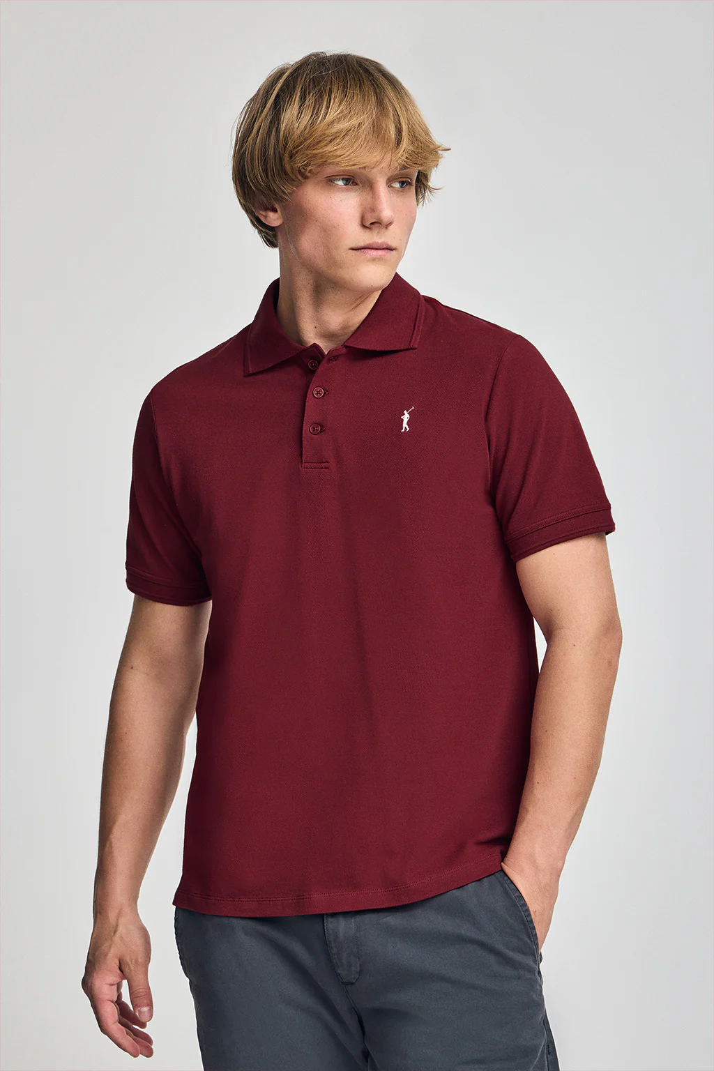Three-button polo shirt with Rigby Go logo 3 pack (maroon, denim blue and beige) - Image 7