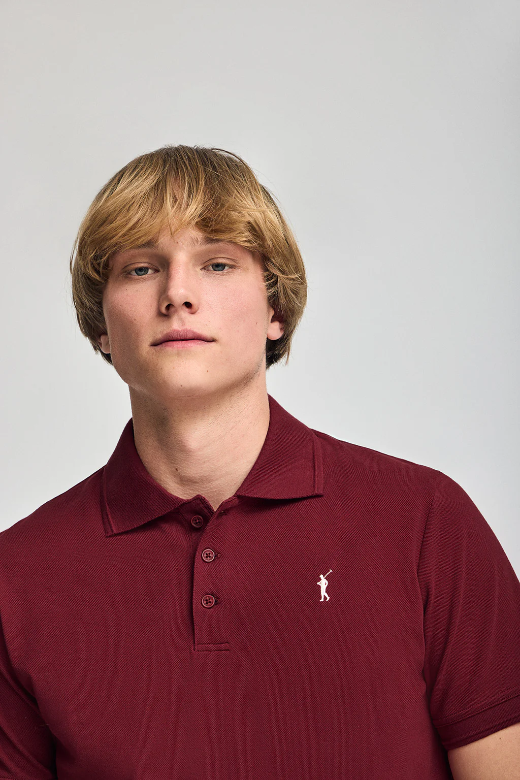 Three-button polo shirt with Rigby Go logo 3 pack (maroon, denim blue and beige) - Image 9