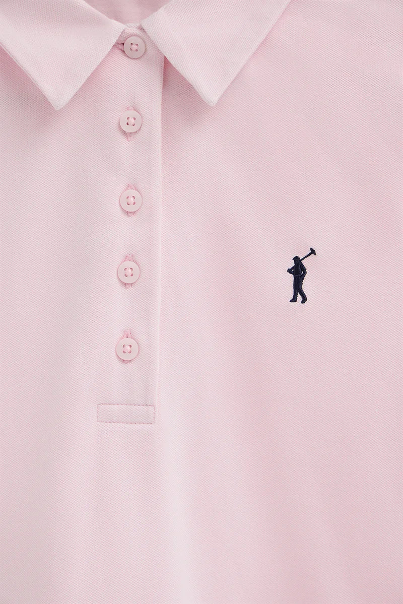 Women’s 3-pack polo shirts in navy blue, pink and nude with short sleeves, slim fit and Rigby Go embroidery - Image 6
