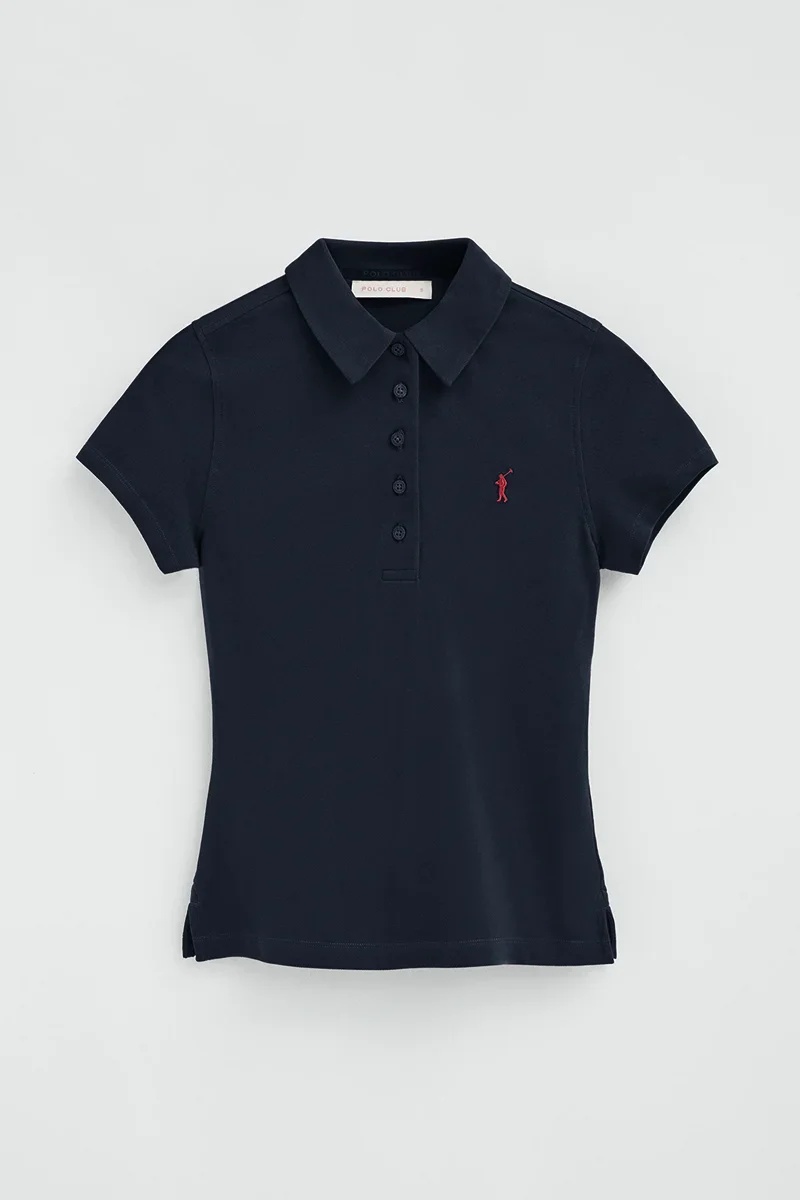 Women’s 3-pack polo shirts in navy blue, pink and nude with short sleeves, slim fit and Rigby Go embroidery - Image 8