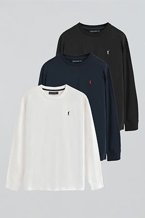 Men’s 3-pack long-sleeve T-shirts in black, navy blue and white with Rigby Go embroidery - Image 11