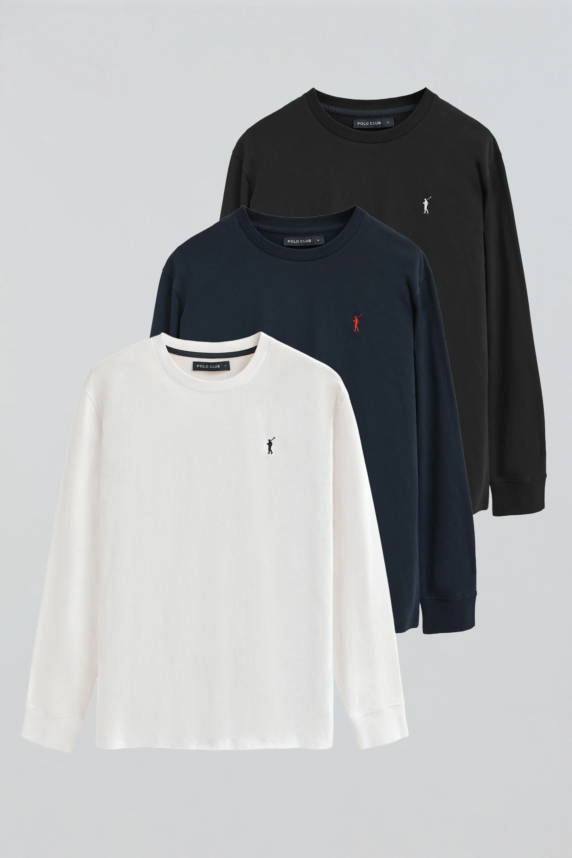 Men’s 3-pack long-sleeve T-shirts in black, navy blue and white with Rigby Go embroidery - Image 12