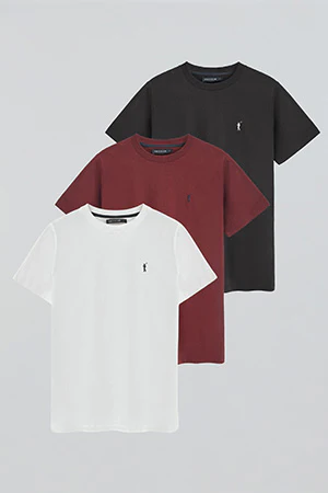 Men’s 3-pack round-neck T-shirts in white, maroon and black with Rigby Go embroidery - Image 11