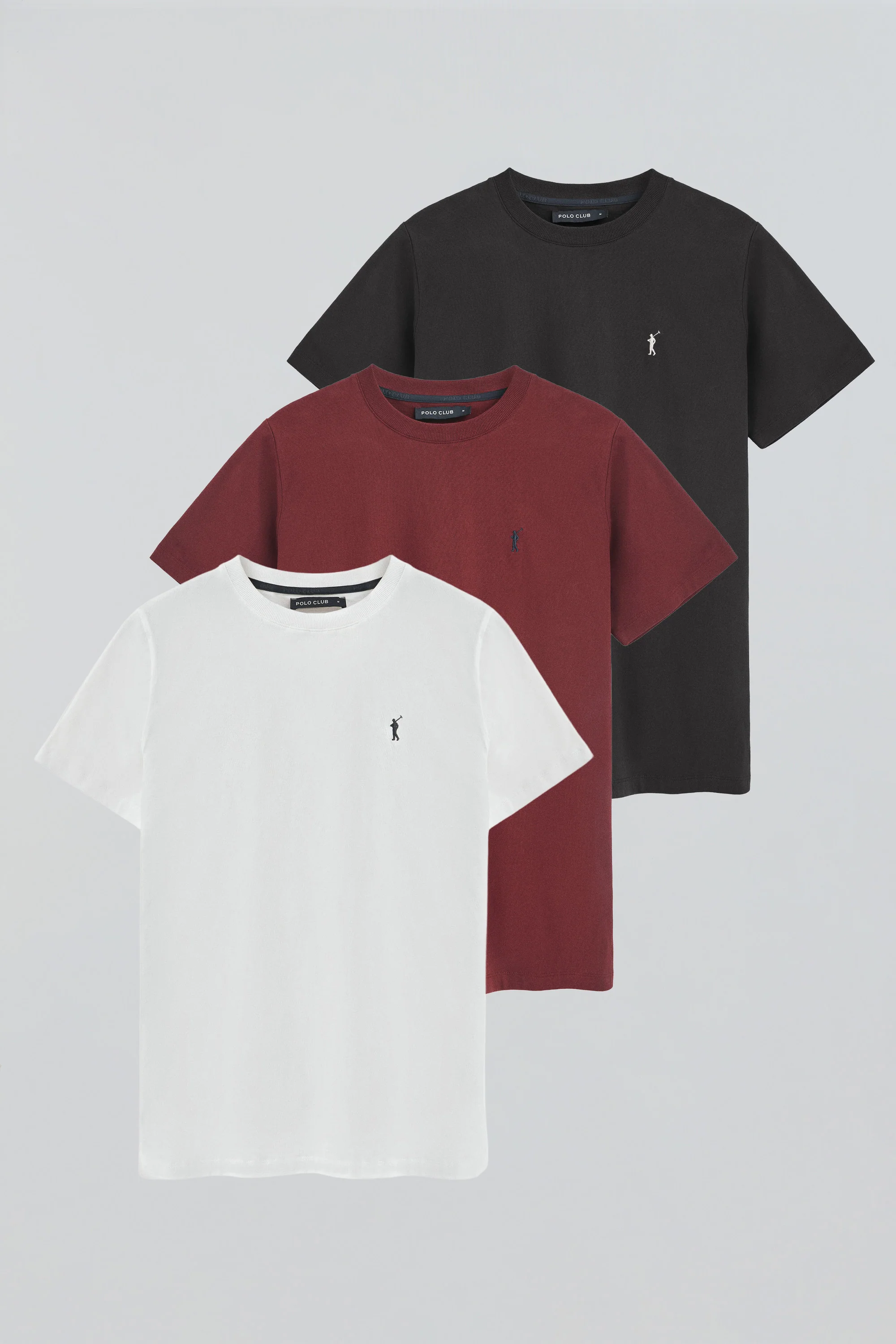 Men’s 3-pack round-neck T-shirts in white, maroon and black with Rigby Go embroidery - Image 12