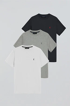 Short-sleeve T-shirt with Rigby Go logo 3 pack (navy blue, white and grey marl) - Image 18