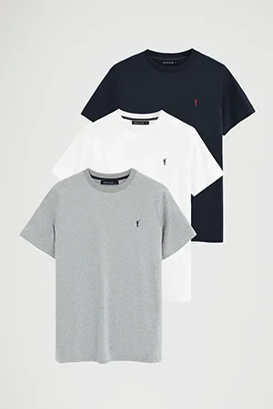 Men’s 3-pack T-shirts in navy blue, white and grey marl with short sleeves and Rigby Go embroidery - Image 11