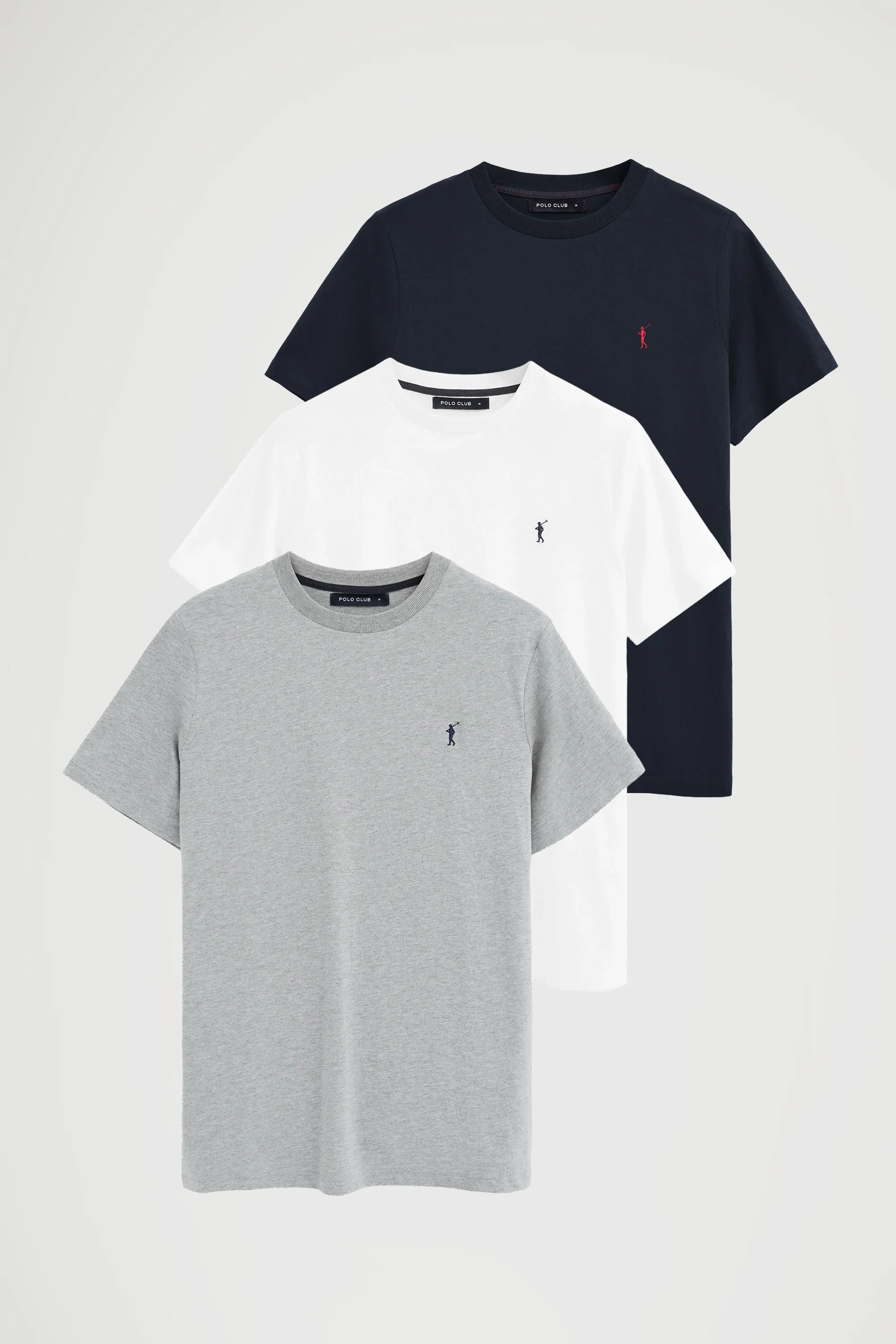 Men’s 3-pack T-shirts in navy blue, white and grey marl with short sleeves and Rigby Go embroidery - Image 12