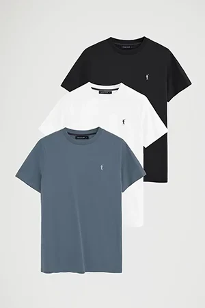 Men’s 3-pack T-shirts in black, denim blue and white with short sleeves and Rigby Go embroidery - Image 11