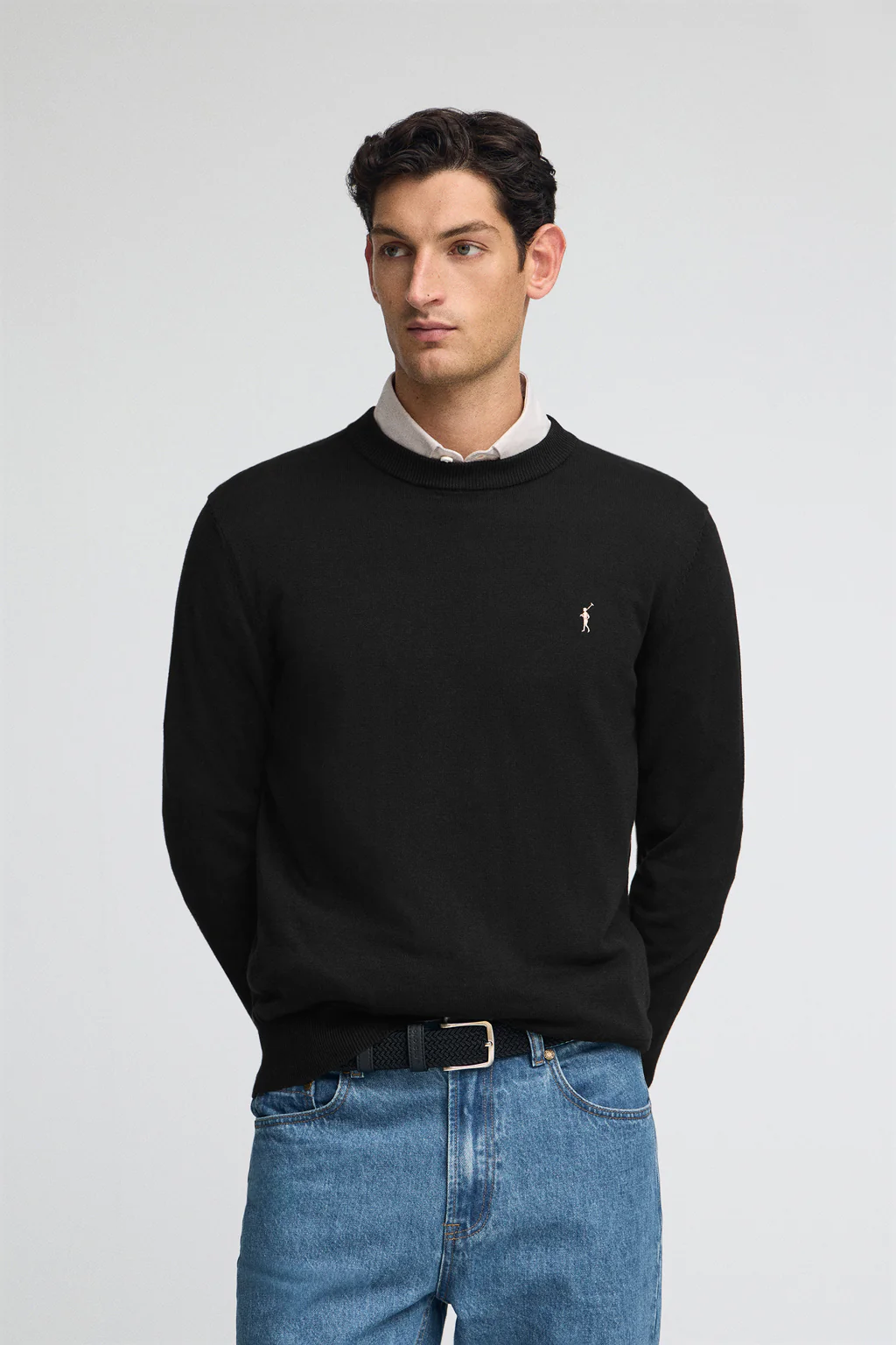 Men’s 3-pack cotton jumpers in black, navy and camel marl with round neck and Rigby Go embroidery - Image 12