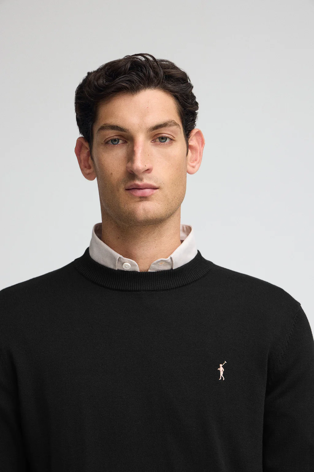 Men’s 3-pack cotton jumpers in black, navy and camel marl with round neck and Rigby Go embroidery - Image 13