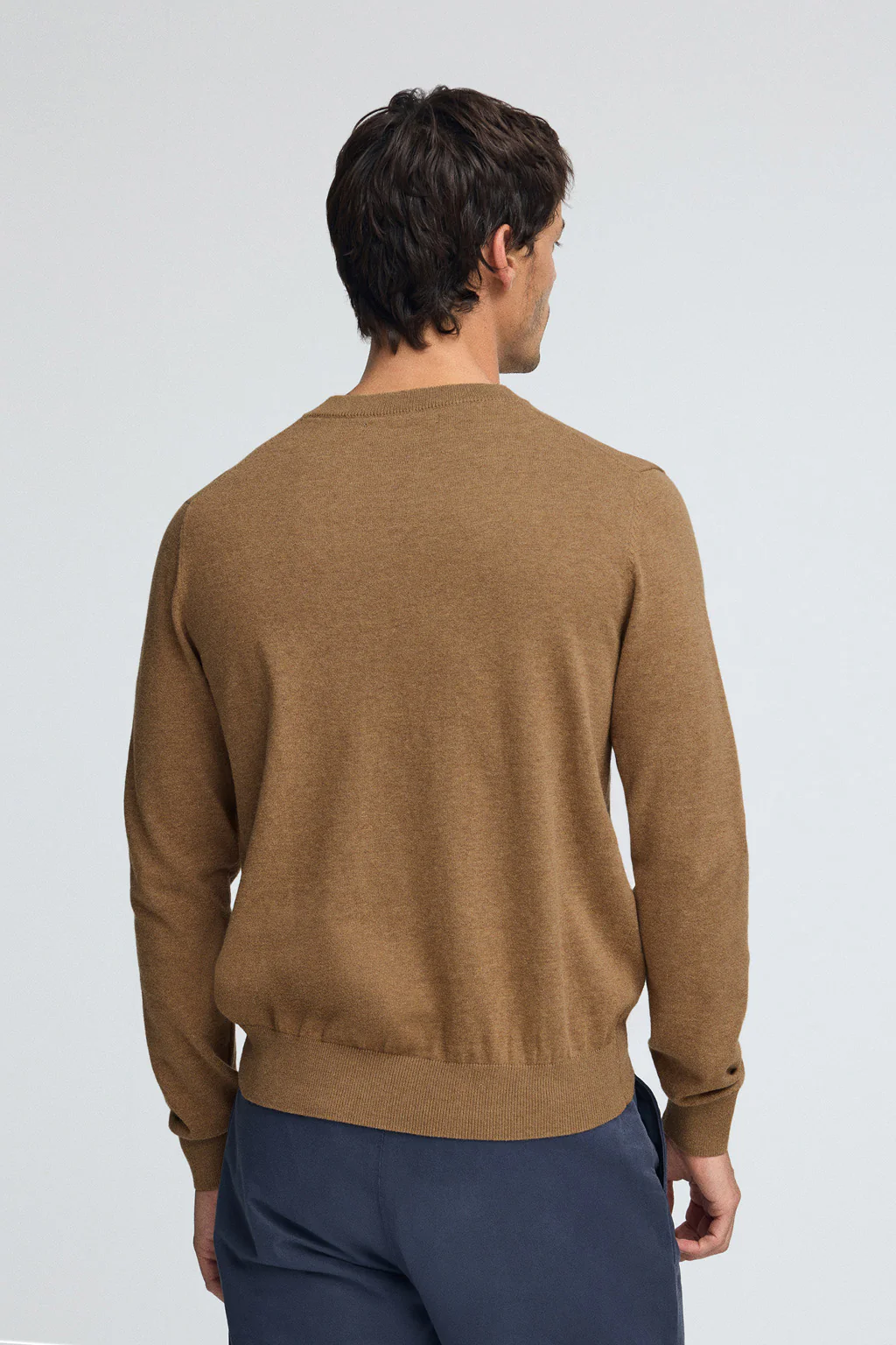 Men’s 3-pack cotton jumpers in black, navy and camel marl with round neck and Rigby Go embroidery - Image 5